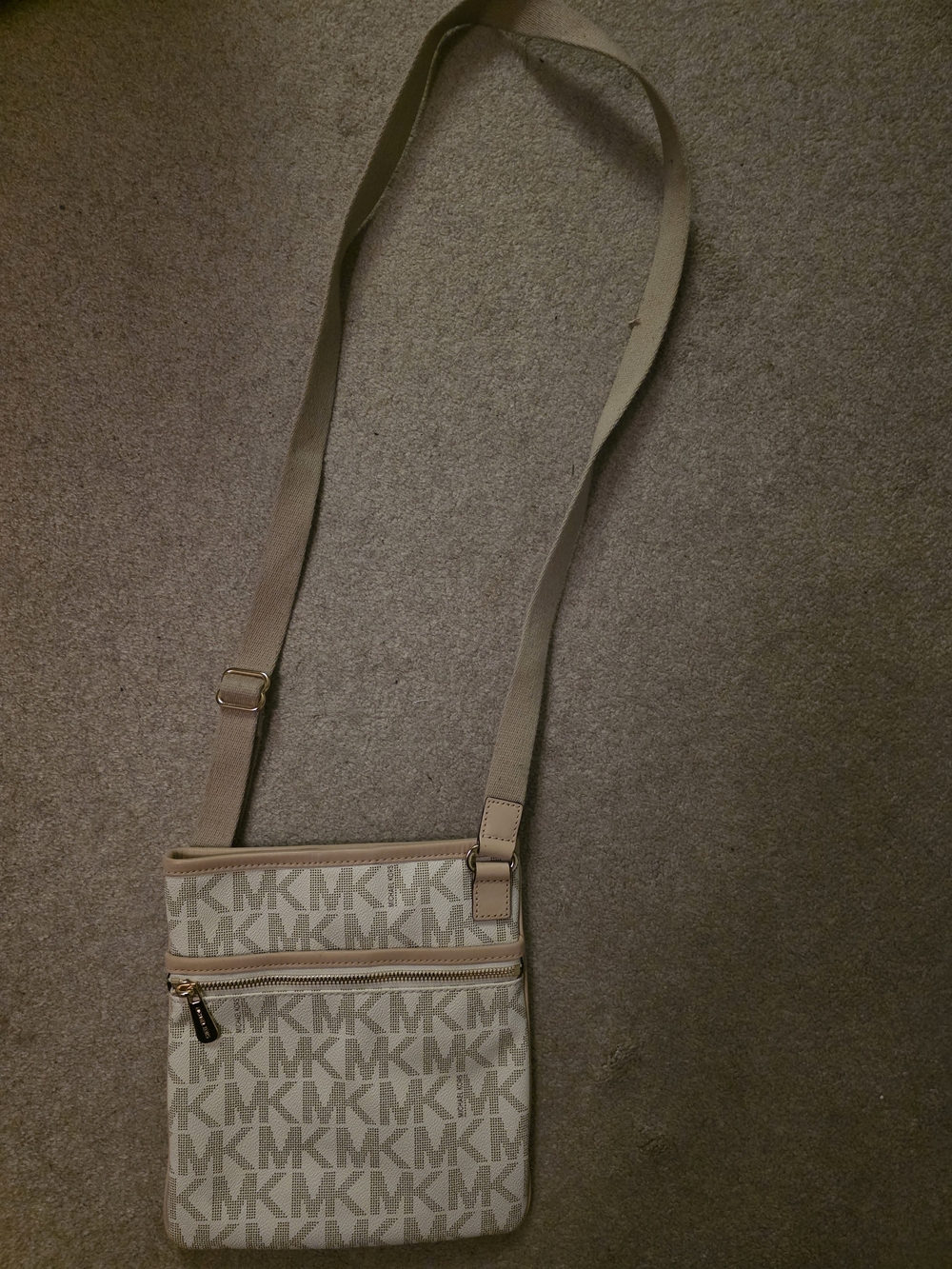 Michael Kors Cream and Beige MK Logo Crossbody